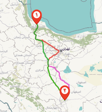 مسیر حمل بار رشت به اصفهان